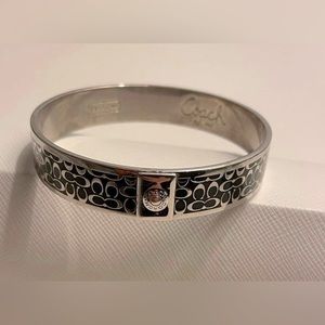 Coach Bangle Bracelet Black and Silver Signature Logo